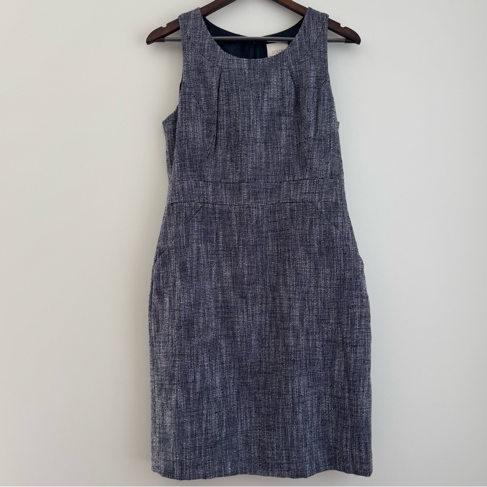 J.Crew Suiting Sheath Dress Black White Tweed Sleeveless